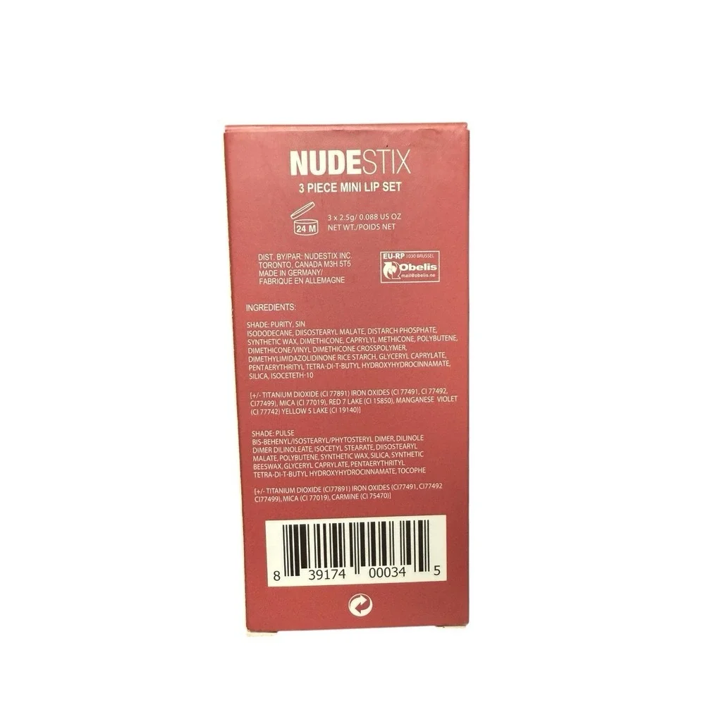 NUDESTIX 3 Piece Mini Lip Set W/ Sharpener Purity, Sin &Pulse‎ Discontinued NOS